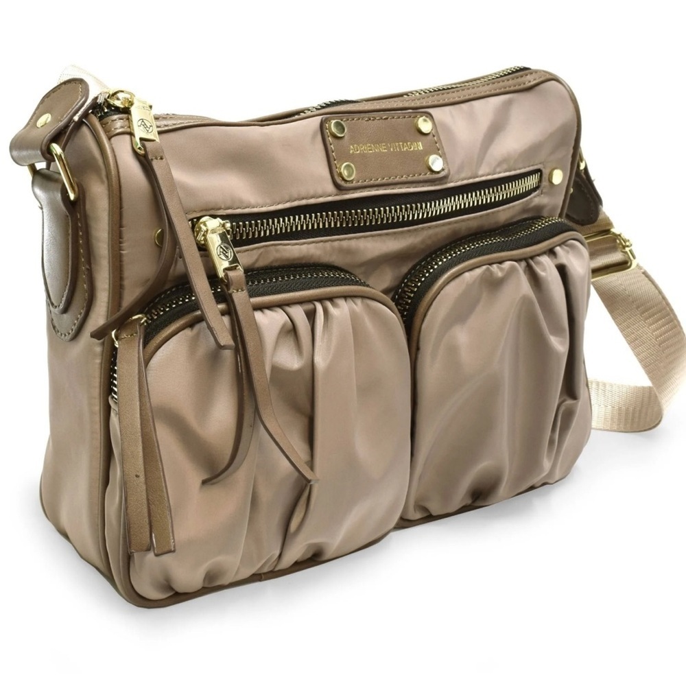 Adrienne Vittadini Nylon Crossbody Shoulder Bag Tan/Taupe